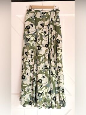 Free People Maxi Skirt Green Boho Cottagecore Hot Tropic Floral Slit Size 4